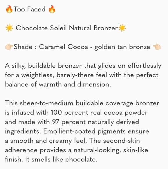 🆕 Too Faced Natural Chocolate Soleil Bronzer, Caramel Cocoa, NIP - Picture 15 of 16